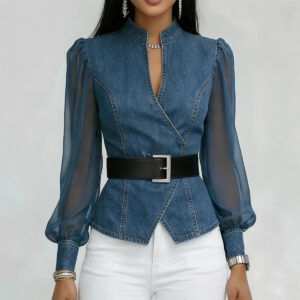 Women's V-neck Lace Long-sleeve Top