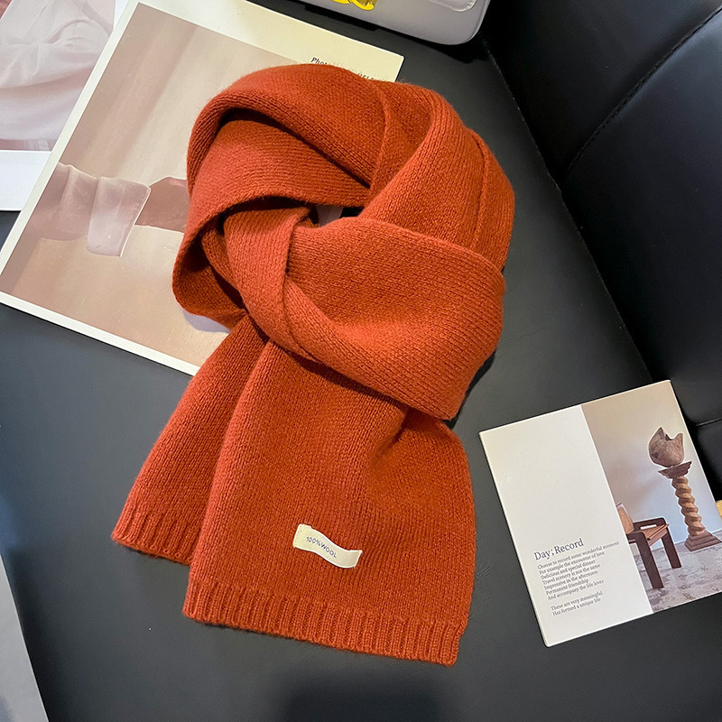 Womens Solid-Color Knitted Sheep Wool Scarf - Imagen 7