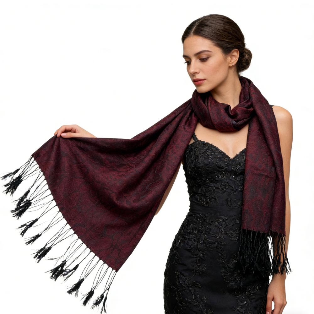 2pcs Floral Romantic Jacquard Florals On Vivid Magenta Long Scarf ,Luxe Look For Evening Wear,Scarf,vacation,daily Life,evening Party,Office Appropriate Subtlety For Women Men - Imagen 7