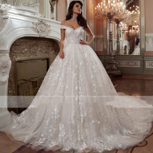 Vestido de Novia Estilo Francés con Pedrería y Encaje Premium