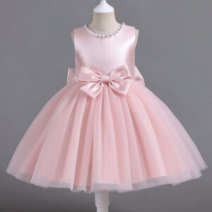Vestido de Gala Tipo Princesa con Lazo para Niña (Rosa Pastel)