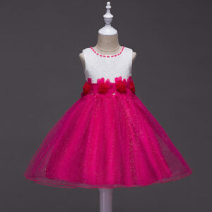 Vestido de Fiesta de Tul con Lazo para Niña Fucsia y Blanco