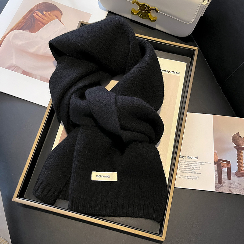 Womens Solid-Color Knitted Sheep Wool Scarf - Imagen 8
