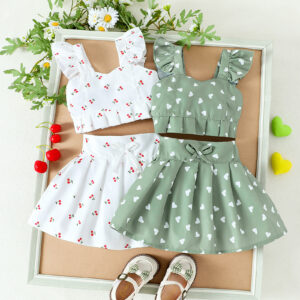 Conjunto de Blusa con Volantes y Falda Plisada para Niña