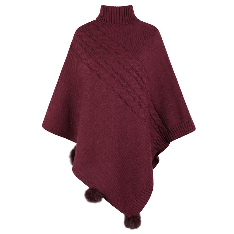 New Autumn Winter European And American-Style Fur-Ball Cloak Shawl For Women - Imagen 4