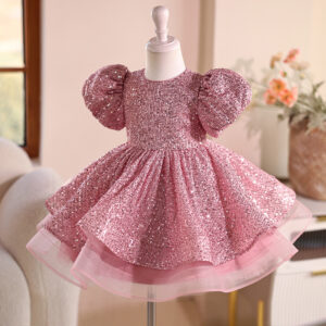 Vestido de Gala con Lentejuelas y Tul para Niña (Rosa Fucsia)