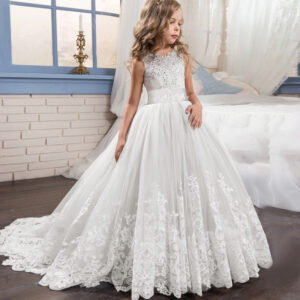 Vestido de Gala Infantil Nupcial de Encaje y Tul para Niña