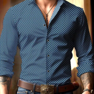 Camisa Casual Slim-Fit de Manga Larga para Hombre (Azul)