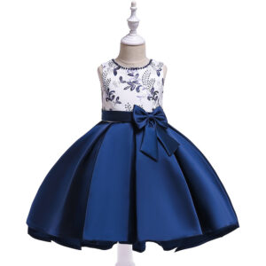 Vestido de Gala Tipo Princesa en Satén para Niña (Azul y Blanco)