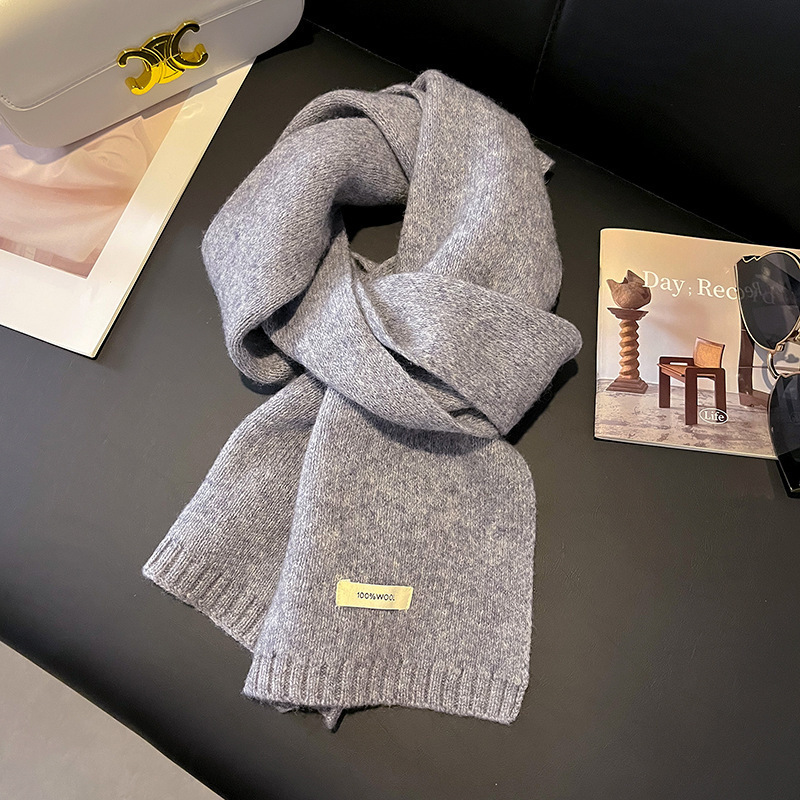 Womens Solid-Color Knitted Sheep Wool Scarf - Imagen 4
