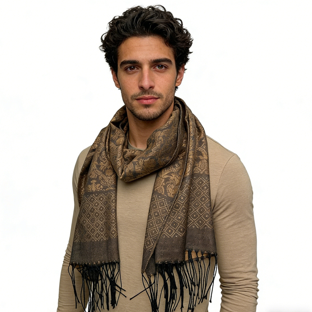 2pcs Tweed Look Sophisticated C Amel Business Casual Scarf ,Luxe Look For Evening Wear,Scarf,vacation,daily Life,evening Party,Office Appropriate Subtlety For Women Men - Imagen 4