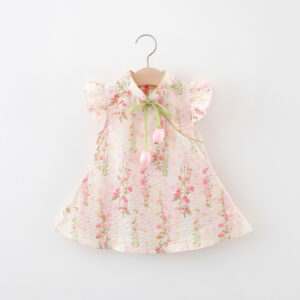 Vestido de Tul con Flores y Mangas con Volantes para Niña