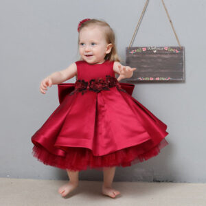 Vestido de Gala Satinado con Encaje para Bebé (Rojo y Negro)