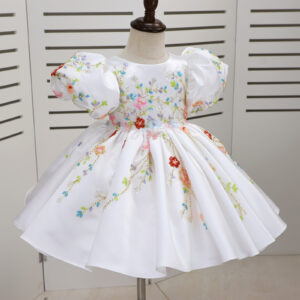 Vestido de Gala Elegante con Apliques Hechos a Mano para Niña (Blanco)