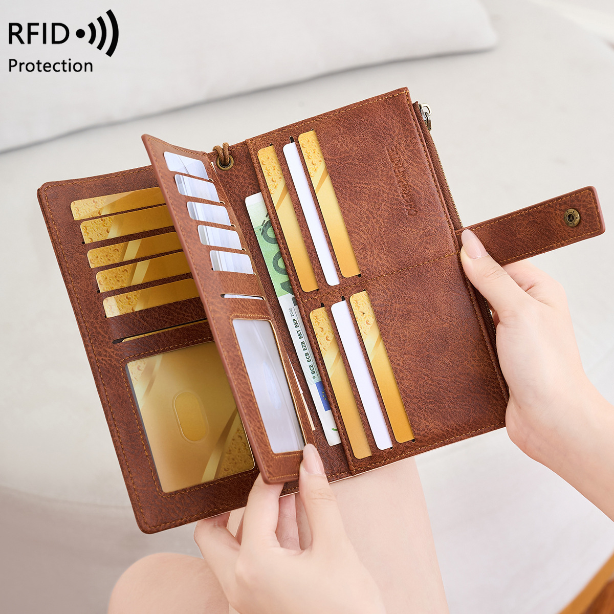 Anti-magnetic Womens Multi-Card Trifold Long Fashion Wallet - Imagen 5