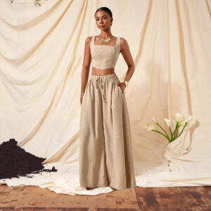 Conjunto de Top Halter de Tirantes y Pantalón de Pierna Ancha para Mujer