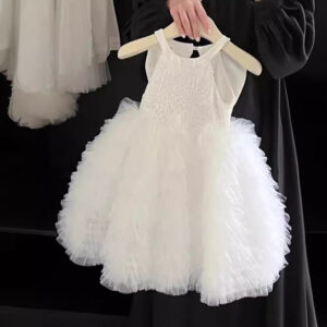 Vestido de Princesa sin Mangas con Mariposa para Niña (Blanco)