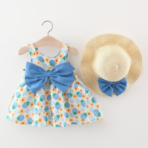 Vestido Playero de Tirantes con Estampado Floral y Lazo para Niña