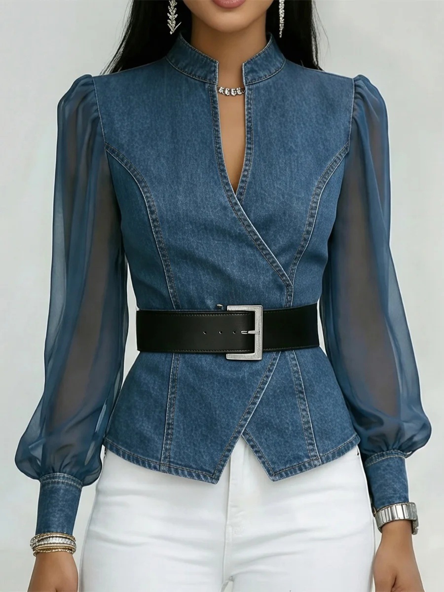 Women's V-neck Lace Long-sleeve Top - Imagen 4