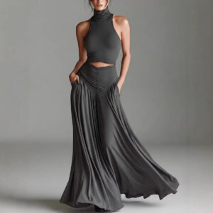 Conjunto de Gala de Top de Cuello Alto y Falda Larga para Mujer